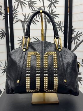 Daks Black Stud-Accent Dome Satchel Bag